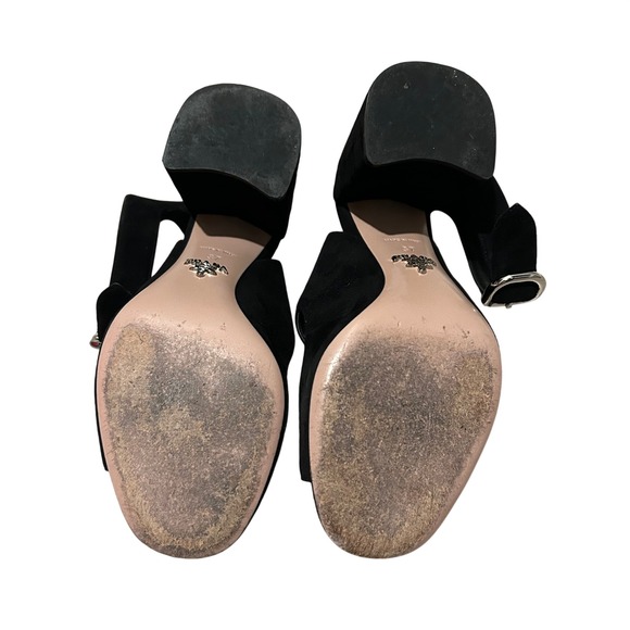 Prada Milano Black Suede Chunky Strappy Heels Vintage 90s Vampy Fairy Grunge - Picture 3 of 6